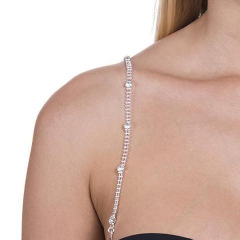 silver diamond bra straps on light skin